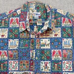 Vtg '04 Reyn Spooner 3XL Popover Hawaiian Christmas Americana Thanksgiving Blue
